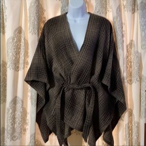 Ann Taylor wool plaid cape poncho belted one size brown tan